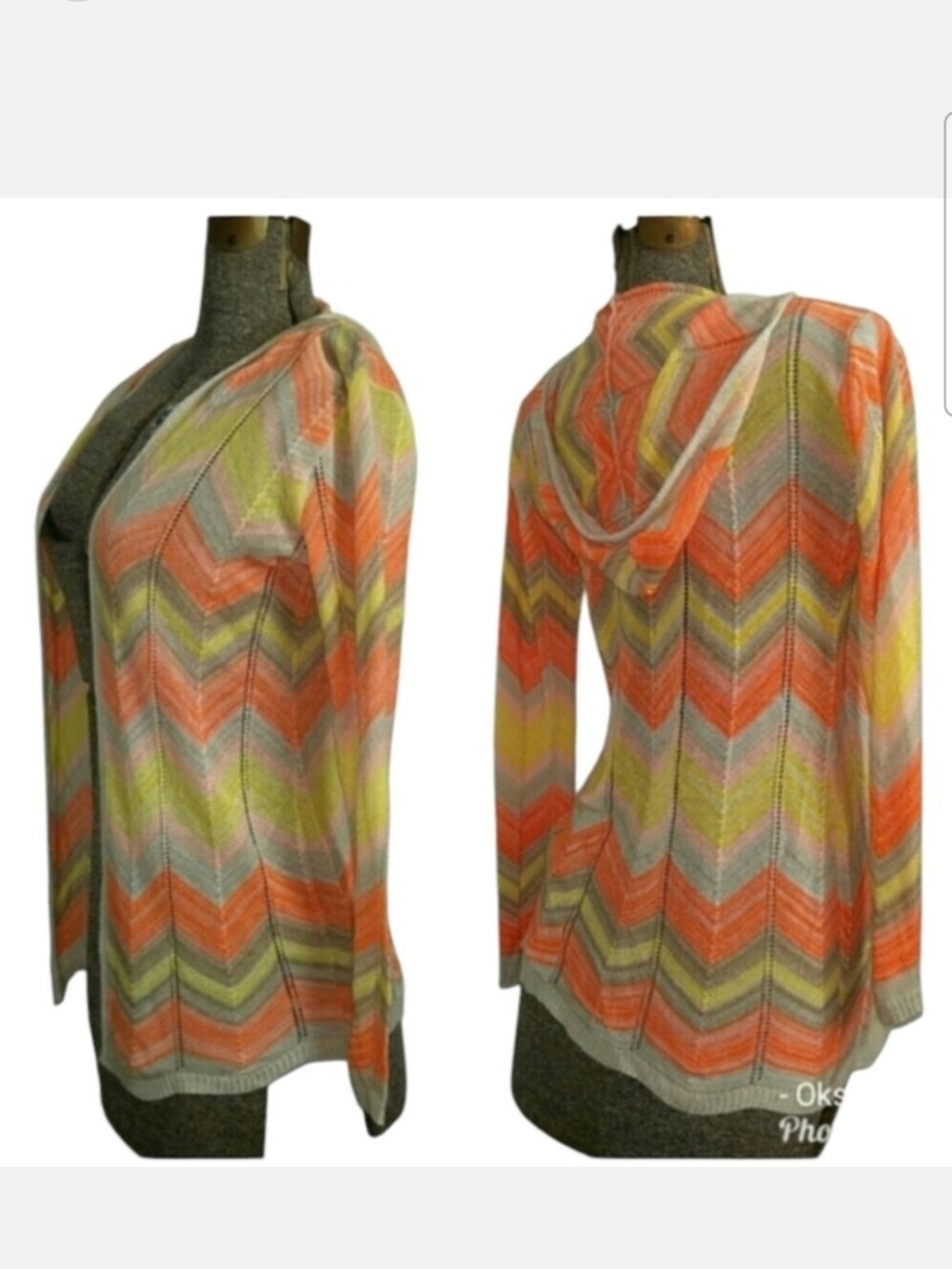Lightweight Zigzag Striped open front hoodie XS S Y2K Retro